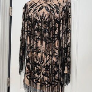 Peace Love World Black and Nude Long Sleeve Dress